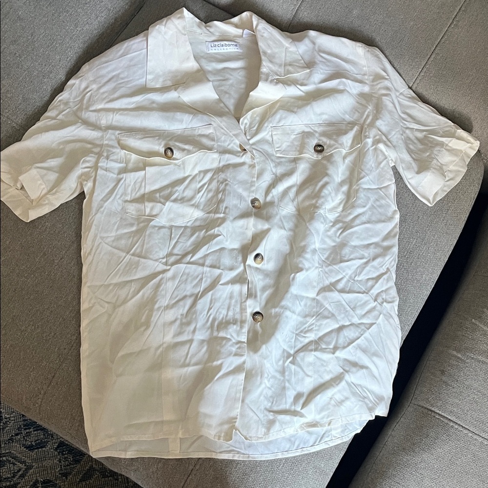 Liz Claiborne White Short Sleeve Button Down Shirt